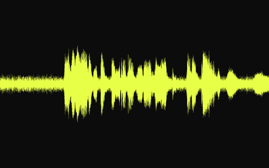 A real voice waveform from a NOLGIA talking take, drawn in yellow on black.