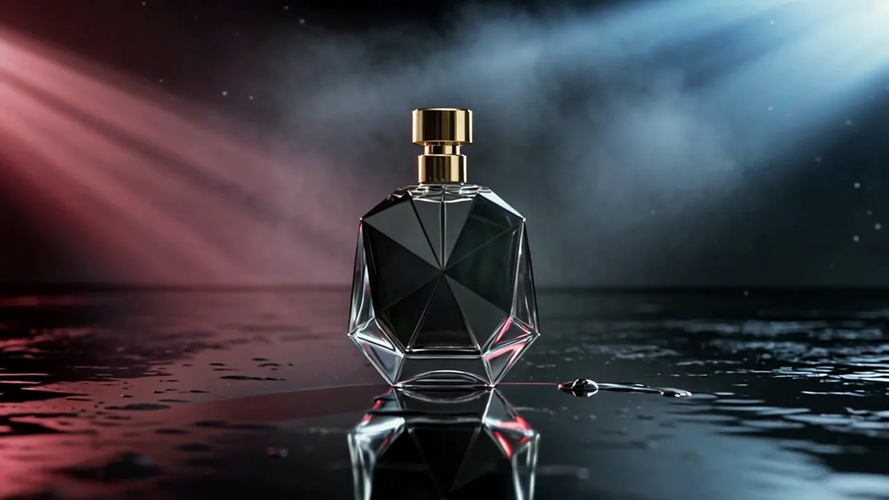 The same fragrance clip with the narration, the music bed and the chime mixed under it
