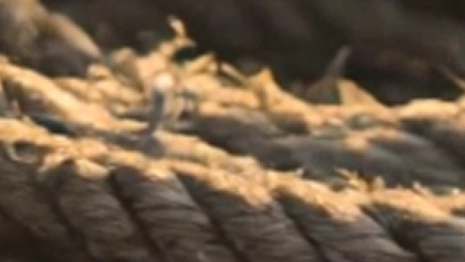 The same rope after the frame was squeezed to 1080p and stretched back: the fibre edges are softer.
