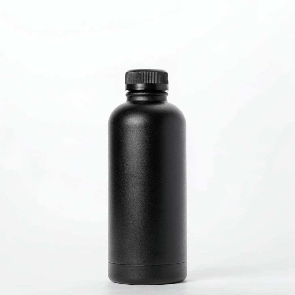 Example made with Recraft V4.1 Utility: A single matte-black stainless steel water bottle, straight on, dead centre on a seamless pure white background. Flat even studio lighting, no…