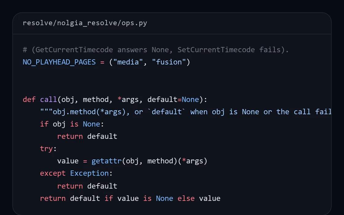 The first lines of the DaVinci Resolve plugin's own source code.