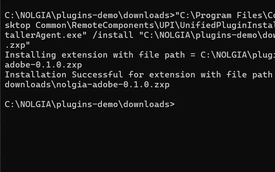 Command Prompt after Adobe's installer printed Installation Successful.