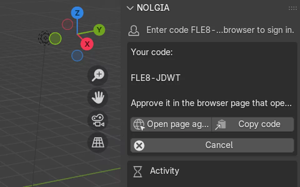 The NOLGIA tab showing Your code with the sign in code to check in the browser.